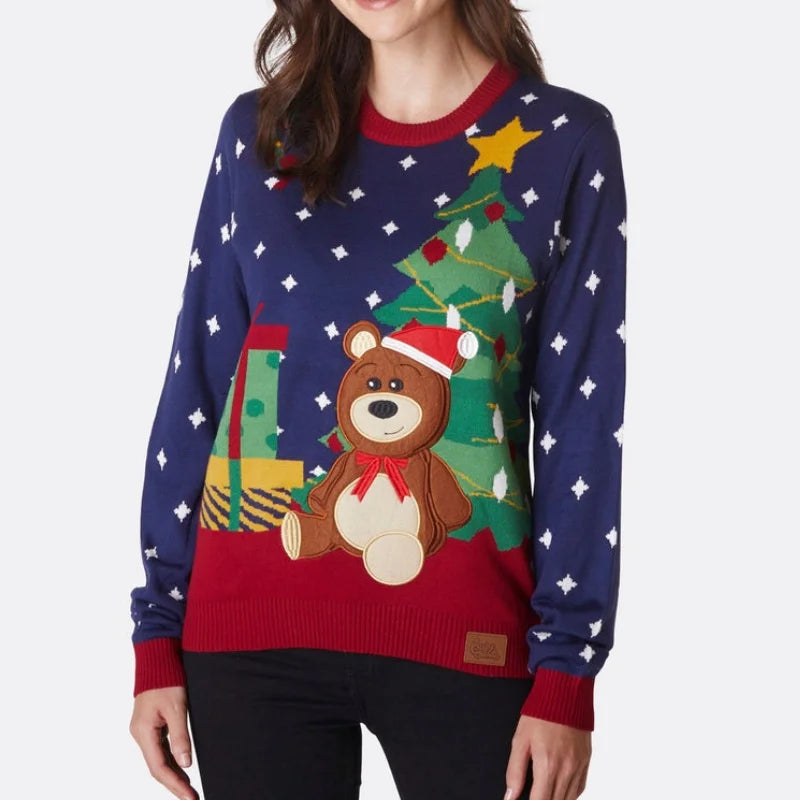 Custom Jacquard Knitwear for Women Christmas Gift Teddy Bear Pullover New Style Trendy Jumper Autumn and Winter Knit Sweater