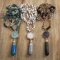 Irregular Sunflower Agate Links  Bohemian Jewelry 6mm Natural Stone Glass Knot Striped Agate WaterDrop Pendant Necklace