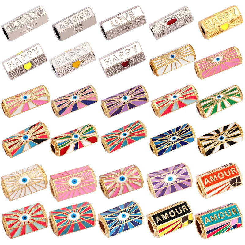 Fine Evil Lucky Eye Beads Stripe Tube Metal Brass Based  Spacor Beads  Jewelry Making Bead Knotting Supplies K20 K24 S23