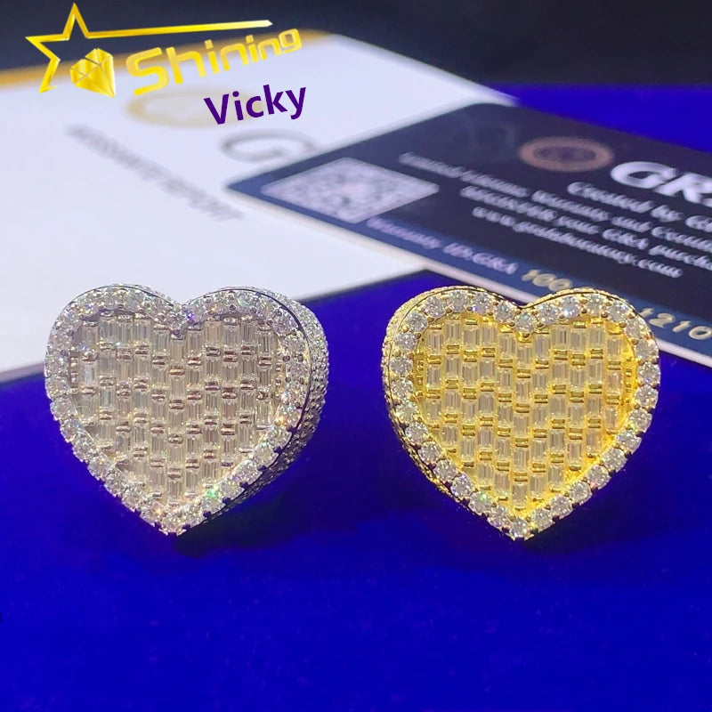 Shining Jewelry 925 Sterling Silver Heart Shape Ring Custom Hip Hop Rapper Vvs Iced Out Men Moissanite Ring