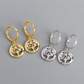 New Trendy Family Tree 18k Gold 925 Sterling Silver Hoop Earrings for Women