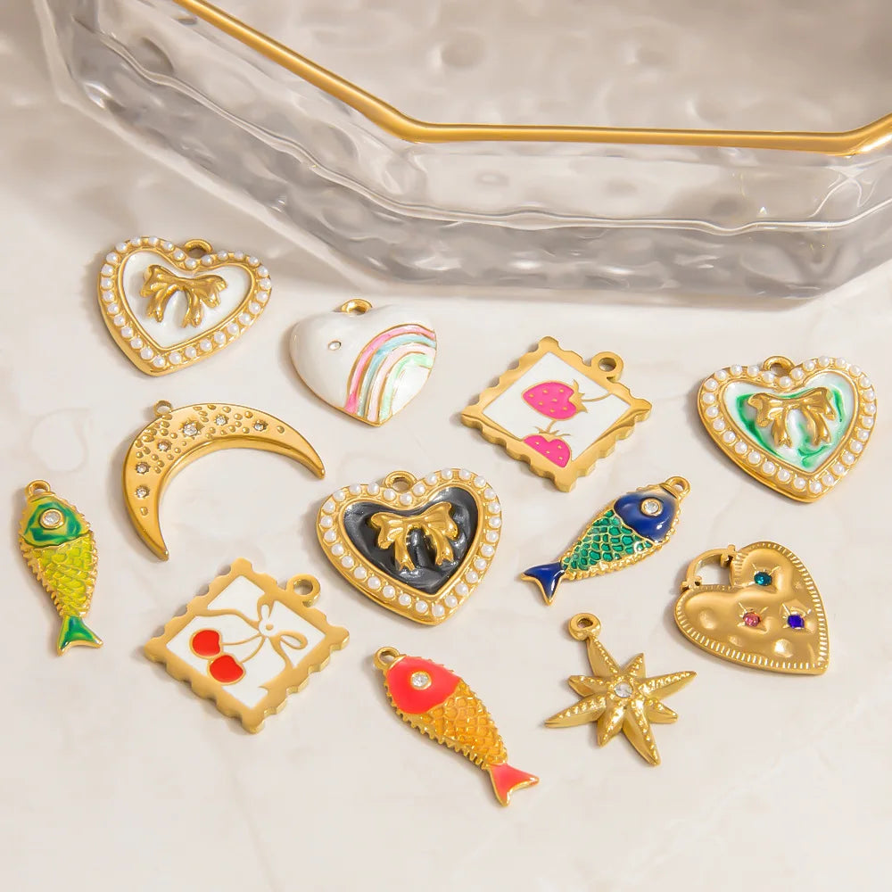 DIY Handmade Stainless Steel Retro Style Pendants Enamel Fish Colorful Preserving Jewelry Accessories for Women