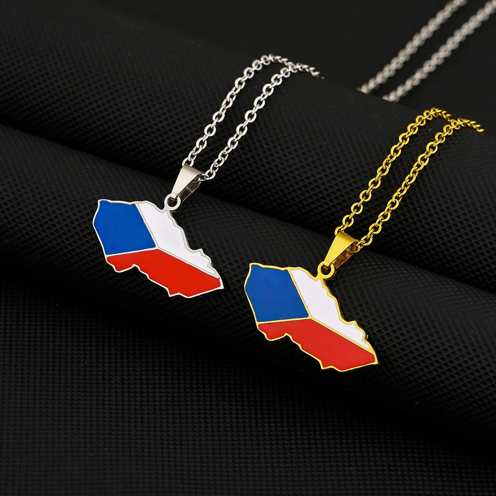 Manufacturer Enameled Czech Map Chain Necklace Stainless Steel 18K Gold Plated Enamel Czech National Flag Pendant Necklace