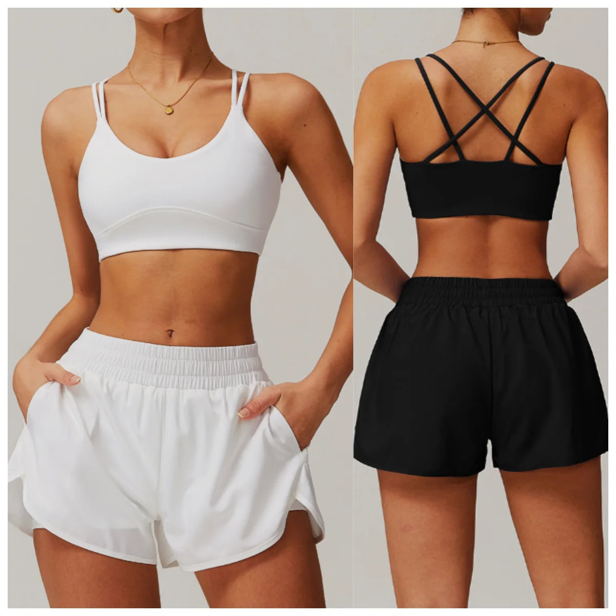 New Women's Solid Yoga Sportswear Set High Waist Quick Drying Gym Fitness Sports Bra Running Shorts High Quality