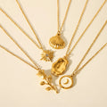 Trendy Style Jewelry 18K Gold Plated Geometric Rose Moon Star Shell Pendant Stainless Steel Necklace Set
