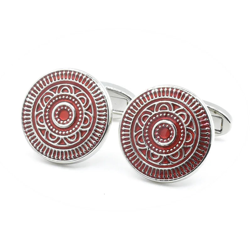 Wholesale Red Elegant Flower Classic Cufflinks Custom Mens Suit Shirt Fashion Accessory Wedding Tuxedo Trendy Jewelry Gift Set