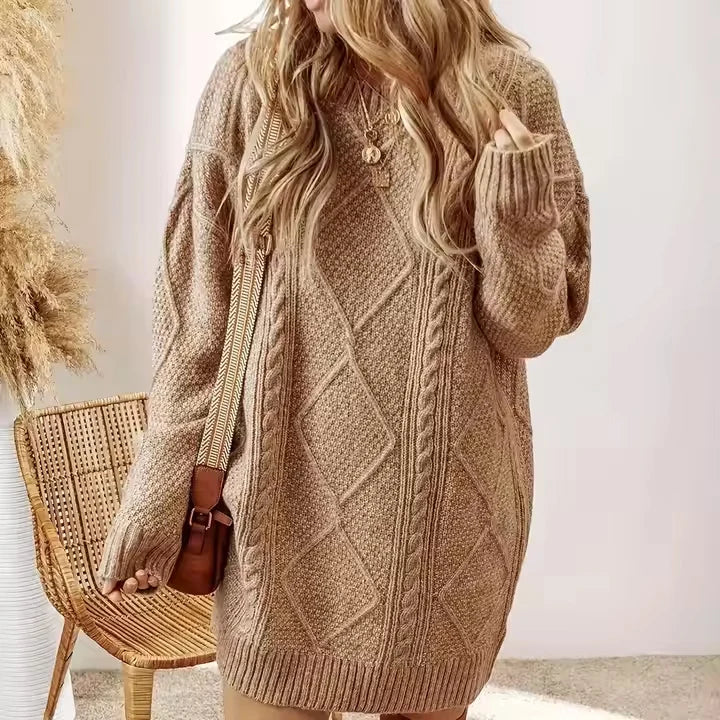 Popular Casual Loose Flesh Covering Knee Length Long Skirt for Women'S Winter New Style Retro Texture Sweater Dress for Women