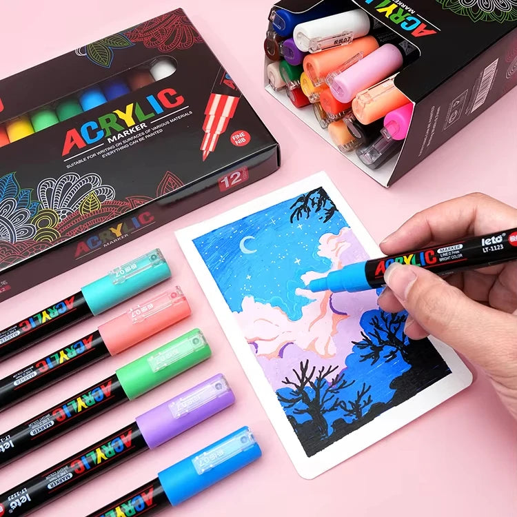 2025 New Hot 12 24 Color Fabric Marker Pen Water Based DIY Permanent Acrylic Paint Marker Pen Set