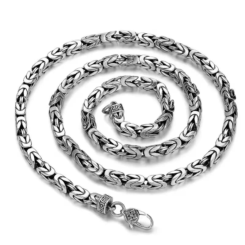 S925 Sterling Silver Vintage Chain Necklace for Men 5mm Thickness Woven Hemp Chain with Pearl Thai Style Fine Silver Jewellery