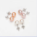 Natural Fresh Water Pearls Button Beads White Hairpin Earrings 3A Quality Wholesale Price