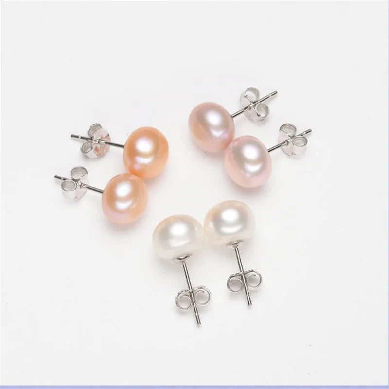 Natural Fresh Water Pearls Button Beads White Hairpin Earrings 3A Quality Wholesale Price