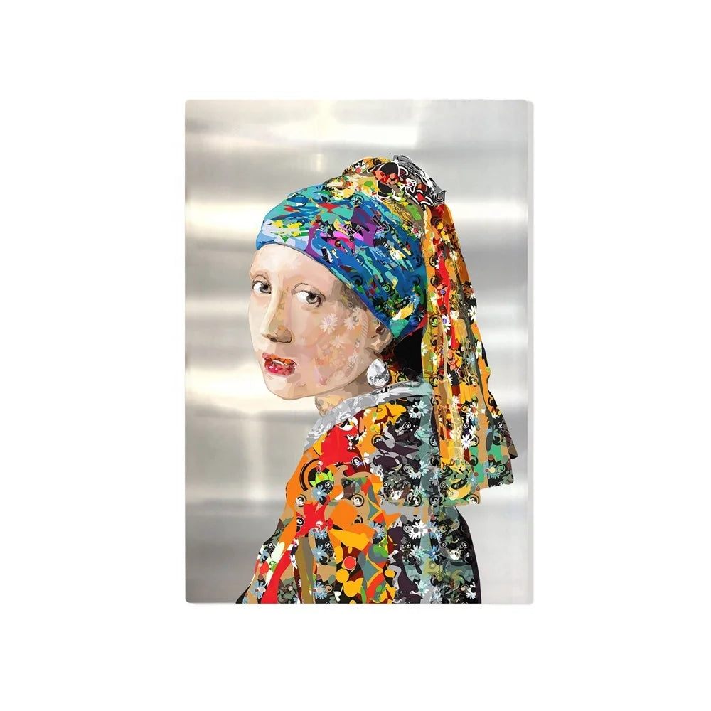 Famous Painting Pearl Woman Print Aluminum Plate Printing Made Large Painting