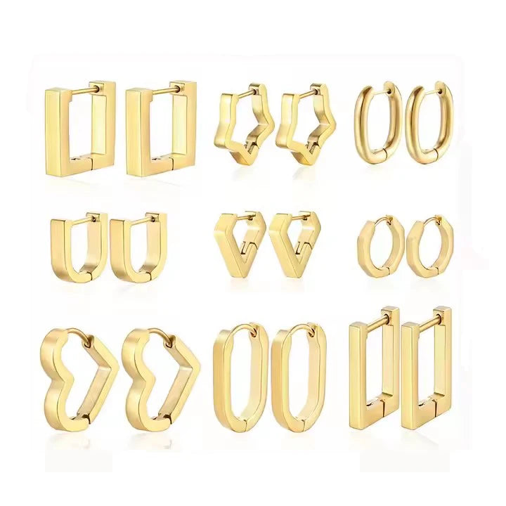 Luxury Jewelry 18K Gold Plated Stainless Steel Geometric Minimalist Trendy Hoop Earrings for Unisex Huggie Cartilage Anniversary