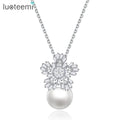 LUOTEEMI Hot Sale Elegant Created Sea Shell Pearl With CZ Snowflake Flower Pendant Necklace