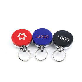 Custom Logo Heavy Duty Retractable Steel Cord Badge Keychain 40mm Round Badge Holder Reel with Belt Clip