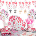 Pet Dog Birthday Party Disposable Dinnerware Set Dog Paw Paper Plates Cups Napkins Straws Balloons Hanging Flags Swirls Supplies