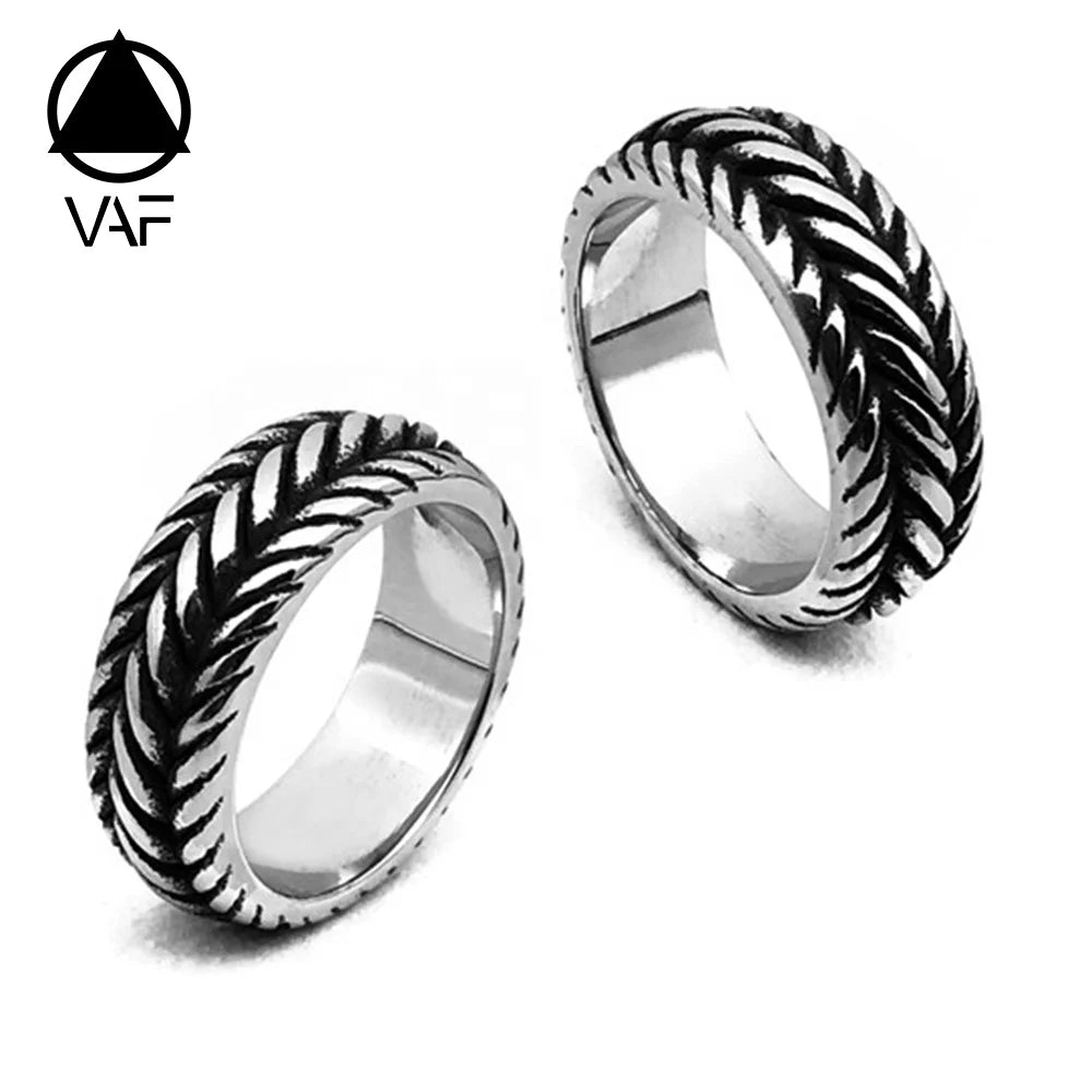 VAF Wheel Texture Ring Classic Popular Stainless Steel Men Biker Punk Ring