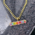 QIUHAN Personalized Colorful Enamel Name Necklace With Cherry Custom Nameplate Necklace
