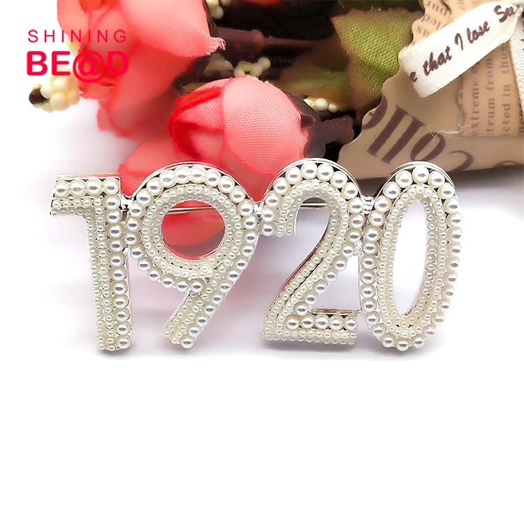 Greek Zeta Phi Beta Sorority Silver Metal Number Founder 1920 Pearl Brooch for Women Suit Fashion Jewelry Accessories Wholesale
