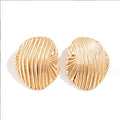 Women's Gothic Geometric Stud Earrings Gold Plated Metal Shell with Stripes Big Heavy Fashion Statement Jewelry