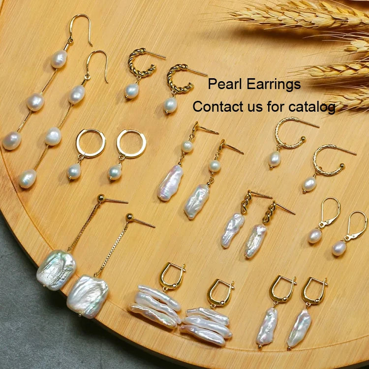 RINNTIN BGPE Pearls for Jewelry Making 925 Sterling Silver Fresh Water Pearl Earring Gold Baroque Freshwater Pearls Earrings