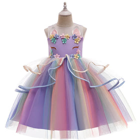 Best Sellers 2024 Princess Pageant Outfits Matching Headband Long Tulle the Unicorn Girl Dress DGLG-041