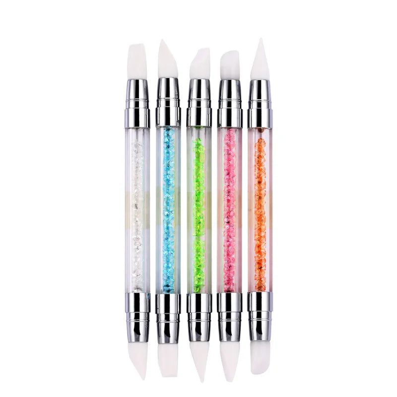 TSZS Double Side 5pcs/Set Cheap Nail Art Pen Silicone Rhinestones Nail Art Sculpture Pen Silicone Tip Stylus Pen