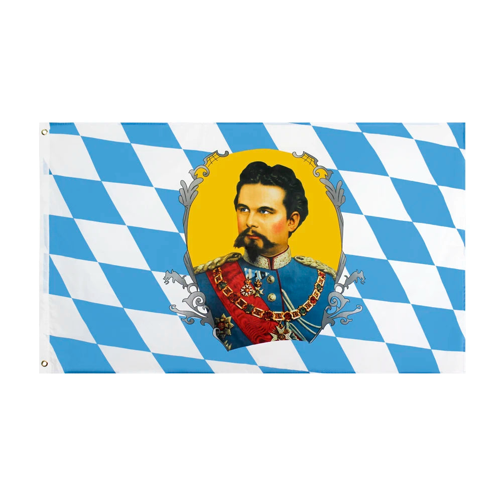 Ready Stock 100% Polyester Flying Style Double Sided Bayern King Ludwig II Flag 3x5 Ft Pantone Colors Soft Square