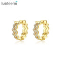 LUOTEEMI Fashion Jewelry Gift Gold Plated Wavy Cubic Zirconia Crystals Huggie Earrings for Women