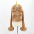 QIUCHEN QC22079-2 Luxury Fashion Women's Cashmere Short Jacket with Real Fox Fur Collar & Cuffs Breathable Woolen Coat