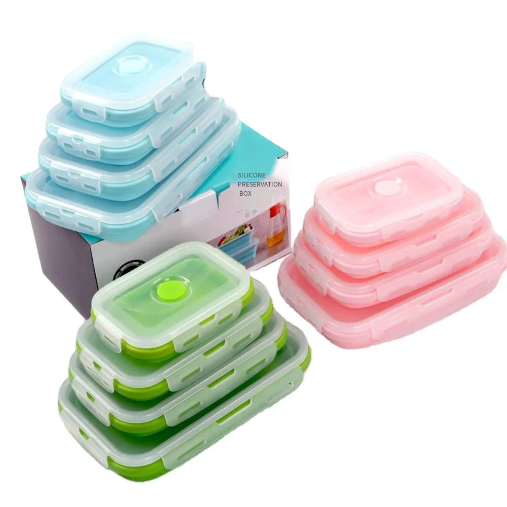 Collapsible Silicone Food Storage Container Set Leak Proof Foldable Bento Lunch Box BPA Free Microwave Safe Meal Prep Bowl
