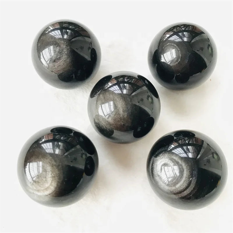 Wholesale Price Rare Natural Silver Obsidian Stone Ball Black Obsidian Crystal Sphere