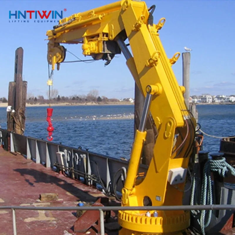 HNTIWIN Small Marine Electric Hydraulic Knuckle Boom Deck Crane Barge Core Motor Component 0.1~10t Capacity 40M Lifting Height