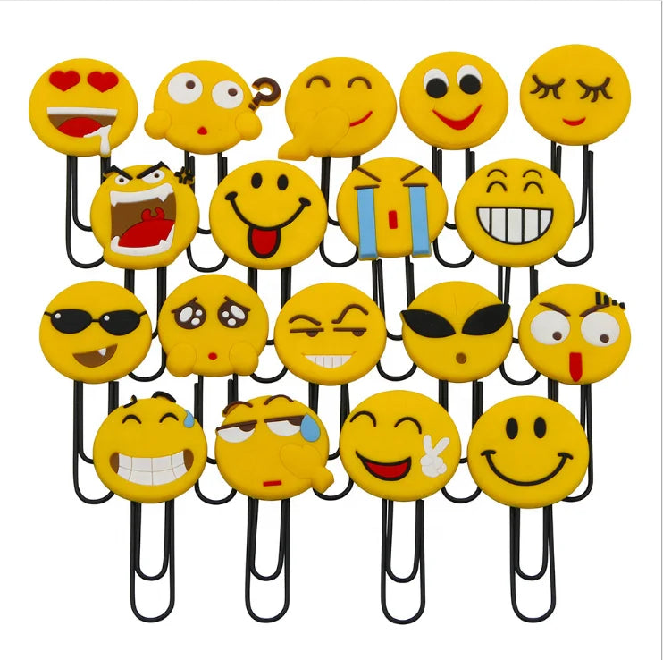 Facial Expression Outlander Cartoon Remark Yellow PVC+Metal Paper Clip Book Holder 95x45mm School Office Supplies Kid LM Brand