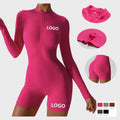 Joyyoung Half Zip Long Sleeve Yoga Jumpsuit Women Stand Collar Thumbhole Workout Romper Booty Lifting Gym Fitness Sportswear
