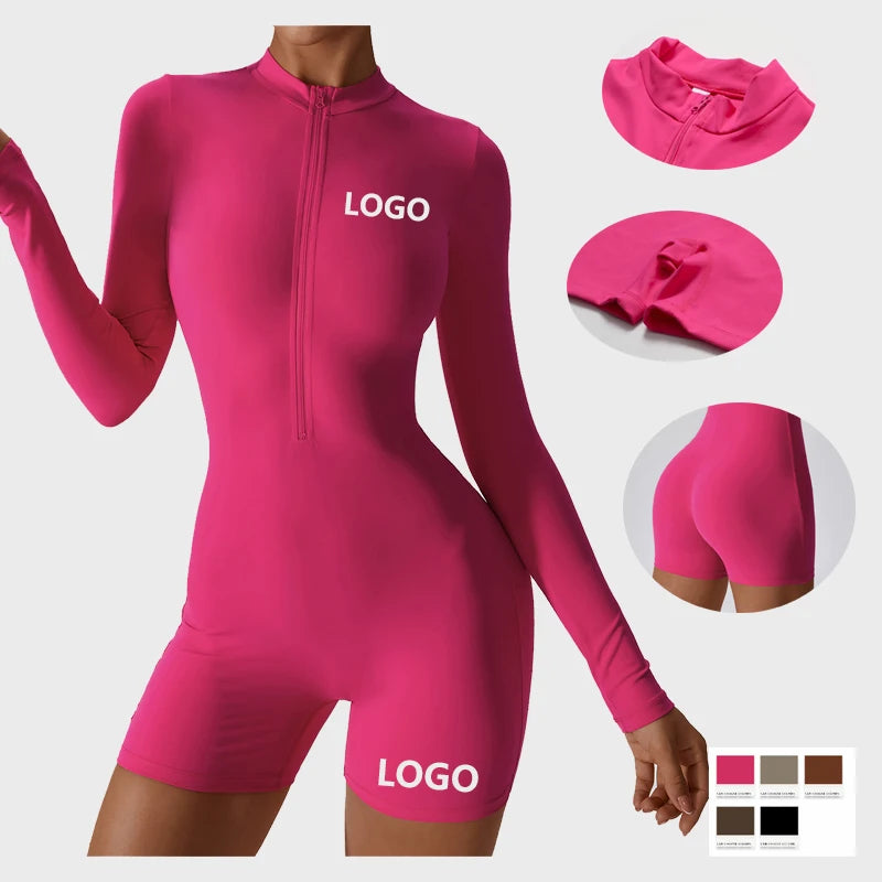 Joyyoung Half Zip Long Sleeve Yoga Jumpsuit Women Stand Collar Thumbhole Workout Romper Booty Lifting Gym Fitness Sportswear