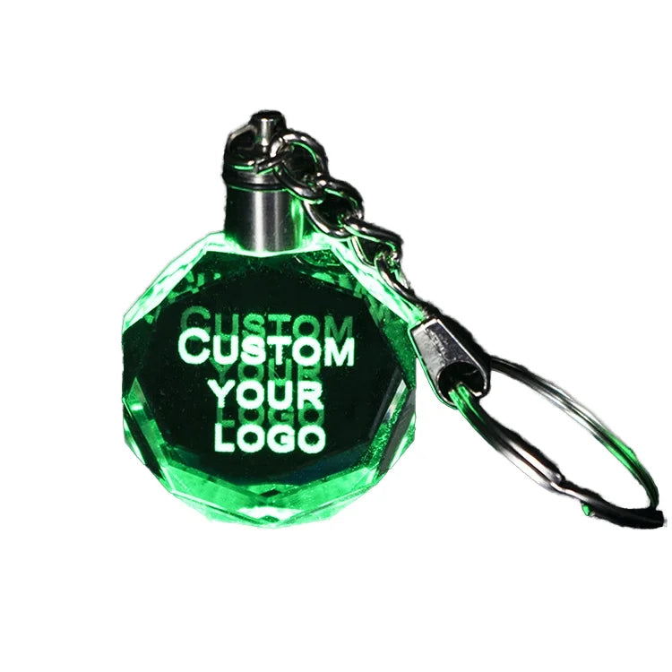 Factory Wholesale K9 Blank LED Light Crystal Glass Keychains Custom 3d Laser Engraved Car logo Crystal Keychain