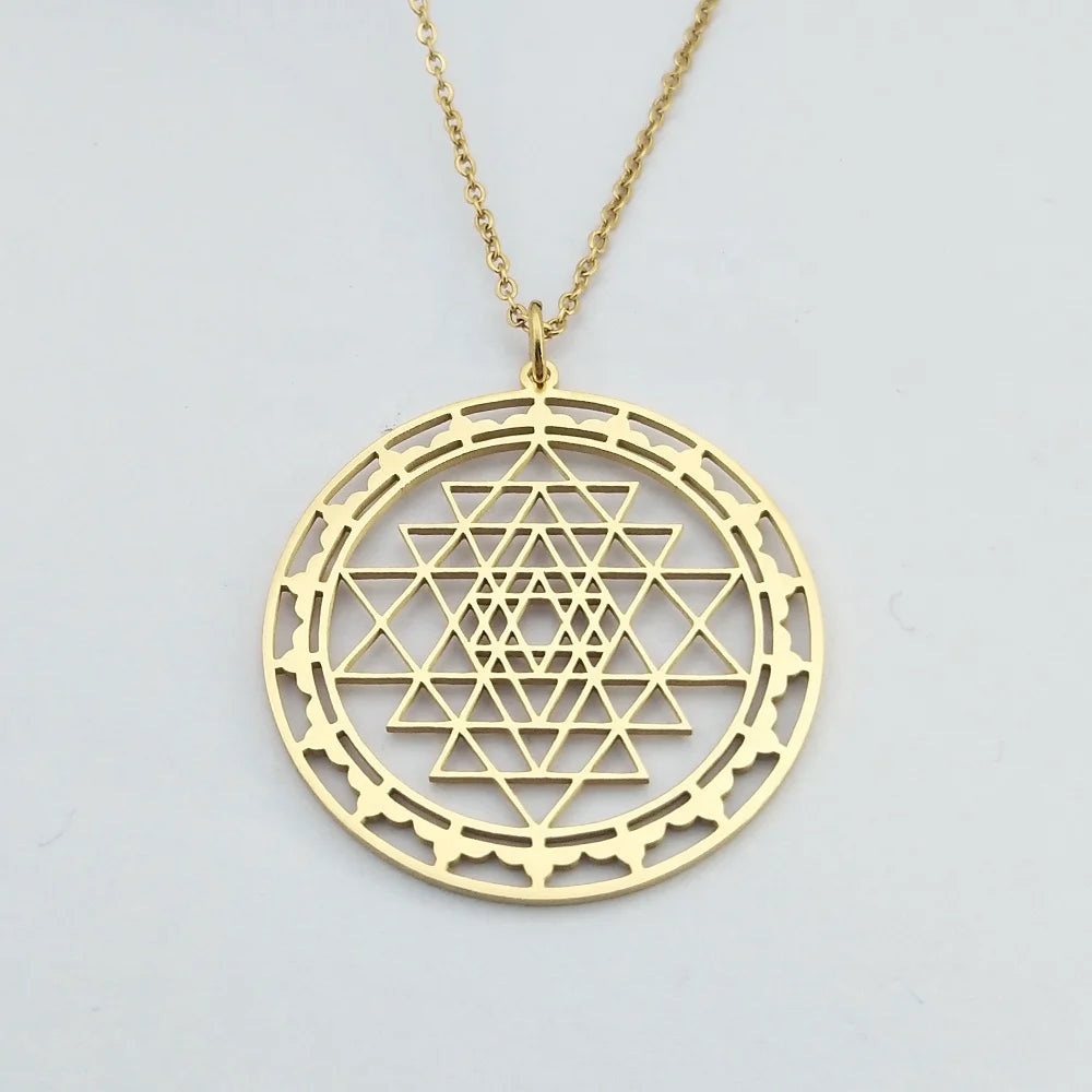 Bijou Sri Yantra Pendant Necklace Jayeria Oro 18k Merkaba Energy Buddhist Sacred Geometric Yoga Necklace Jewelry for Women Men