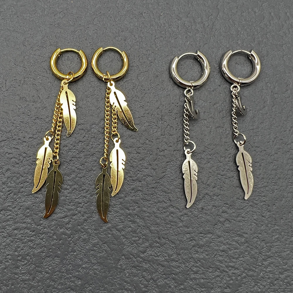 Alloy Gold Plated Anchor & Feather Hoop Earrings Fashion Drop Design with Unique Stylish Vibe for Women