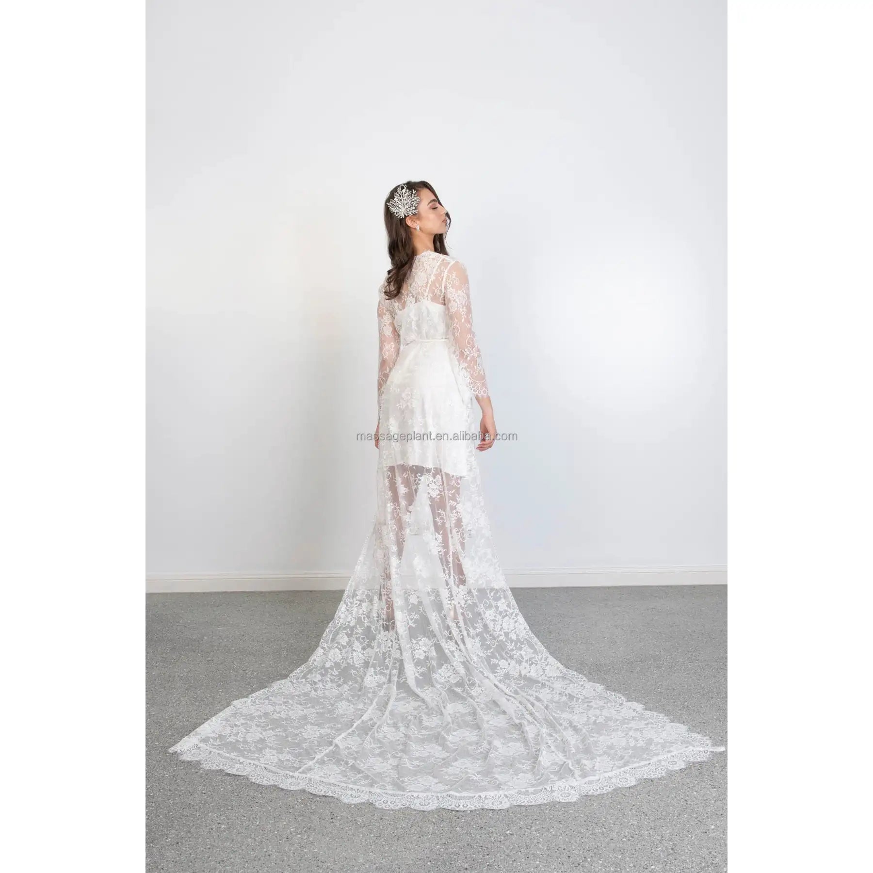 8038 Women Girls Sexy Robe Get Ready Celebrate Marriage White Dresses Lace Long Robe