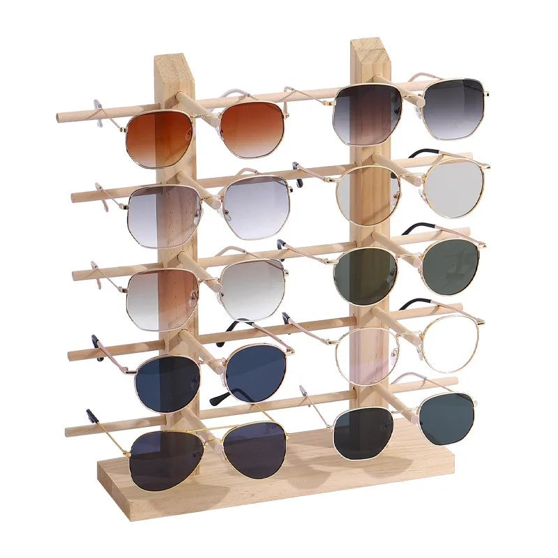 Professional Natural Wood Sunglasses Display Rack Multi-Layer Vertical Eyewear Stand Organizer for Retail Optical Shop Boutique