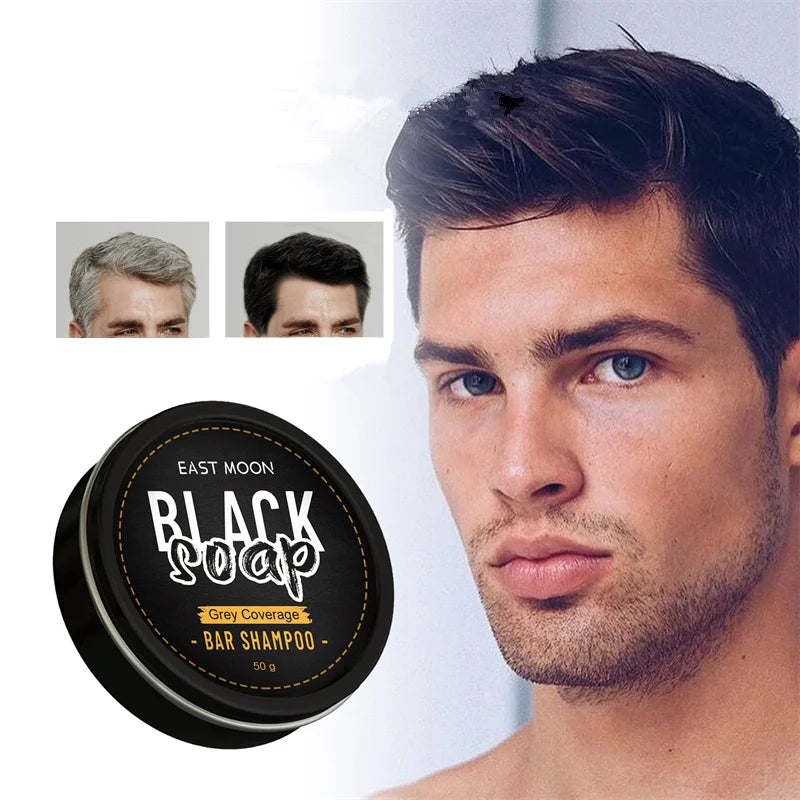 East Moon Hair Beard Eyebrow Black Soap Dredging Repairing Follicles Nourishing Roots Strengthening Grey Coverage bar Shampoo