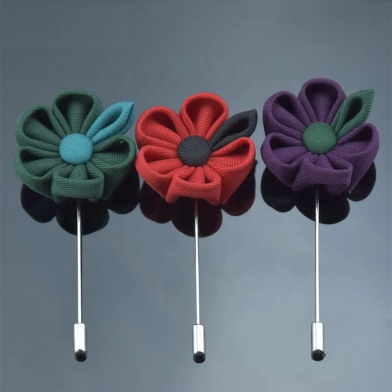 Classic Handmade Mens Suits Polyester Fabric Flower Brooch Lapel Pin for Business