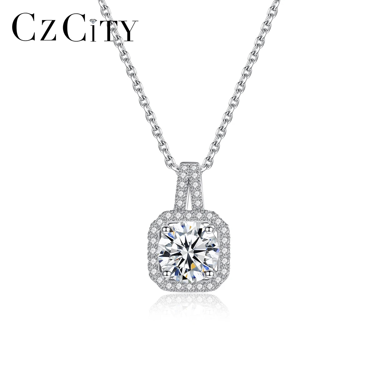 CZCITY Gemstone Chain 1CT Moissanite Diamond Necklace Dainty Jewelry Stone Woman Sterling Silver Pendant