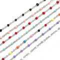 Colorful Enamel Link Cable Steel-Color Flat Chains DIY Necklace Bracelet Component Jewelry Making Accessories