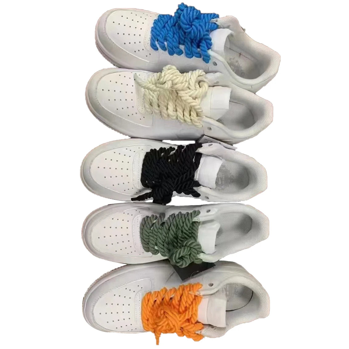 AF Cashew Flower Shoe Laces Dunk Low round Twisted 7mm Thick Beige White Polyester Linen for Shoe Accessories