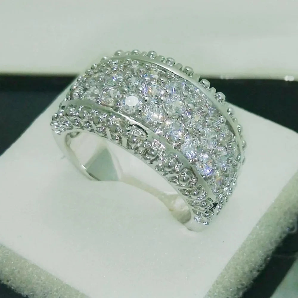 CAOSHI Wholesale Lots Bulk Luxury Fashion Cubic Zirconia Silver Plated Brass Rings for Women Gift Wedding CZ Band Ring
