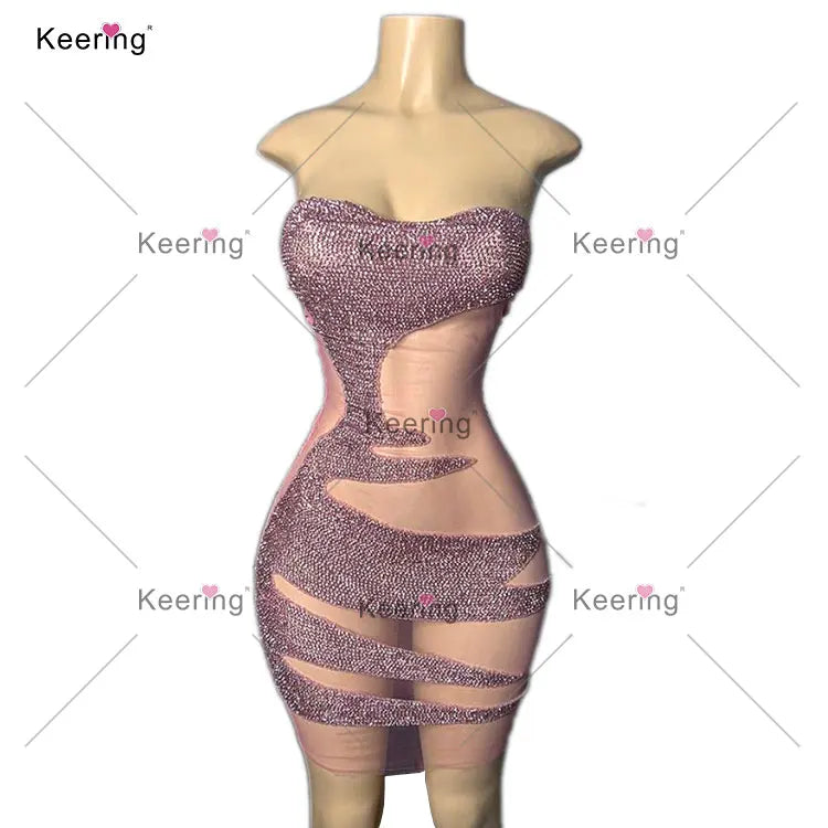 WDP-408 New Pink Crystal Beaded Gown Bodice Luxury Crystal Sew on Rhinestone African Applique for Dresses