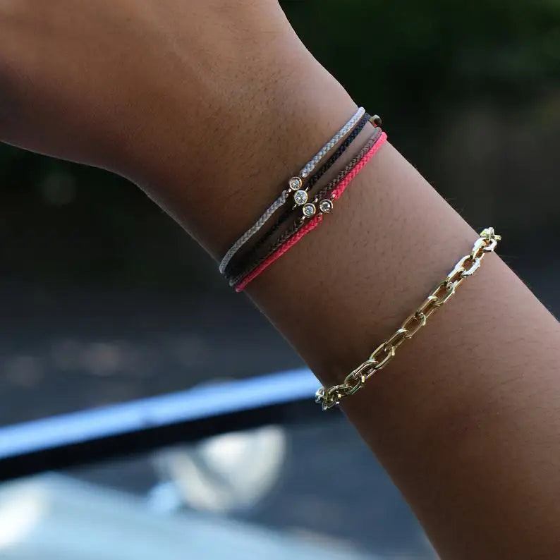 Zooying Hot Sell Silk Cord Adjustable String Woven Modern Friendship 14K Gold Diamond Zircon Bracelet