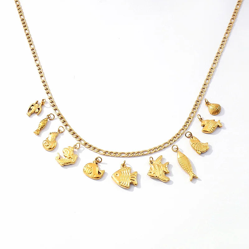 Wholesale Fashion Stainless Steel 18K Gold Plated Summer Fish DIY Pendants and Charms for Necklace Bracelet Jewelry Making